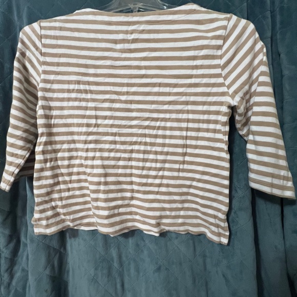 Women's Appleseed's Medium Petite Striped Tan and White Blouse - Picture 5 of 6